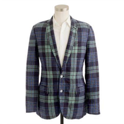 Indigo plaid linen-cotton sportcoat