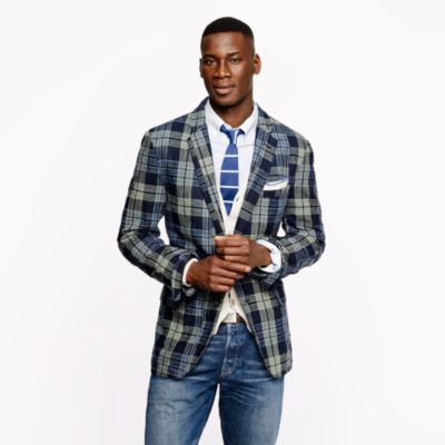 Indigo plaid linen-cotton sportcoat