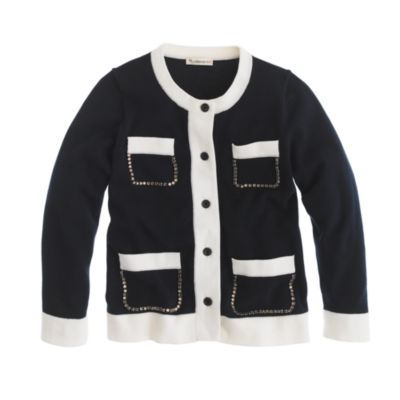 Girls' jeweled pocket cardigan