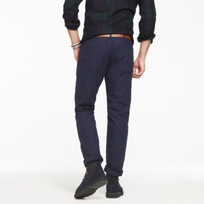 Flannel-lined washed cotton jean in slim-straight fit