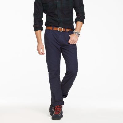 Flannel-lined washed cotton jean in slim-straight fit