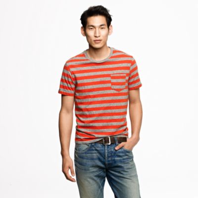 Broken-in pocket tee in summit orange stripe