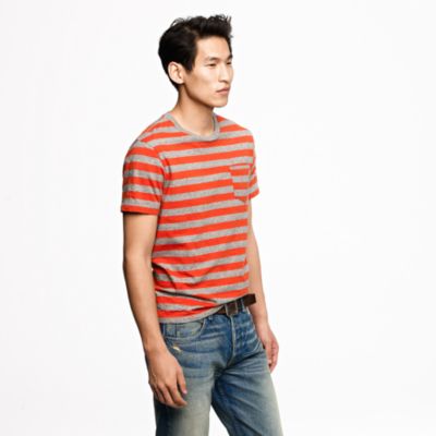 Broken-in pocket tee in summit orange stripe