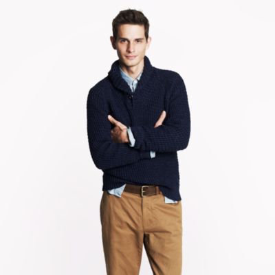 Waffle shawl-collar pullover