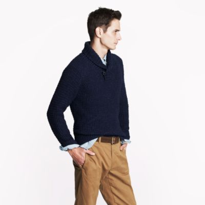 Waffle shawl-collar pullover