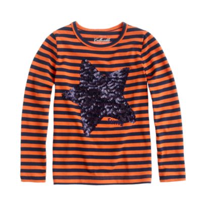 Girls' long-sleeve sequin star tee in stripe