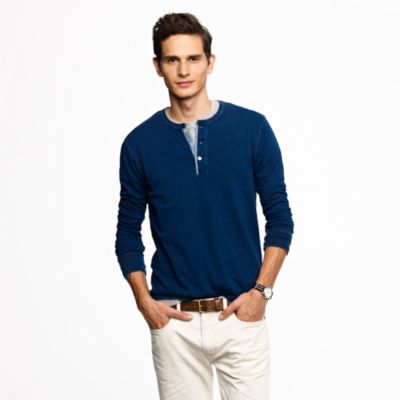 Wallace & Barnes long-sleeve henley in reverse dot