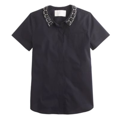 Collection jeweled-collar short-sleeve shirt