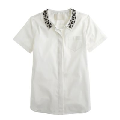 Collection jeweled-collar short-sleeve shirt