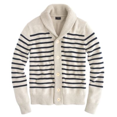 Shawl-collar cardigan in engineered stripe
