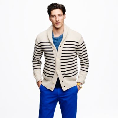 Shawl-collar cardigan in engineered stripe