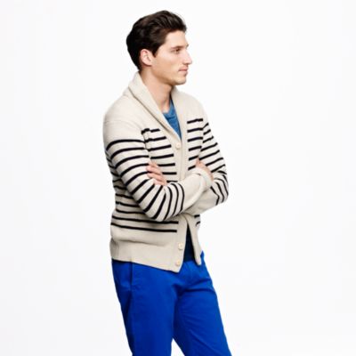 Shawl-collar cardigan in engineered stripe