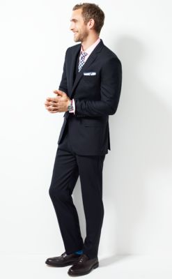 Ludlow suit jacket with double vent in pinstripe Italian wool