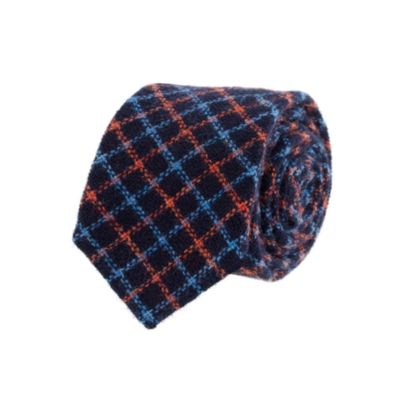 Tattersall wool tie in navy