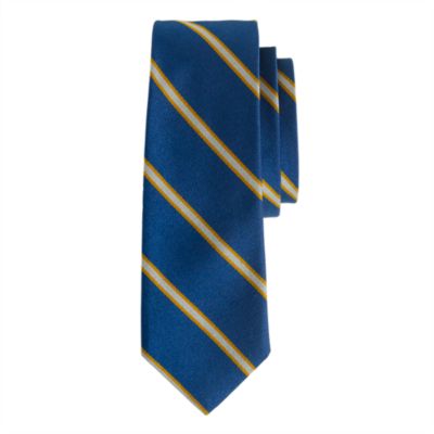 Silk tie in lagoon blue and gold stripe