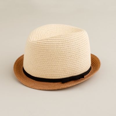 Stripe-brim straw fedora