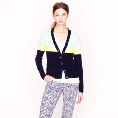 Collection cashmere V-neck cardigan in colorblock