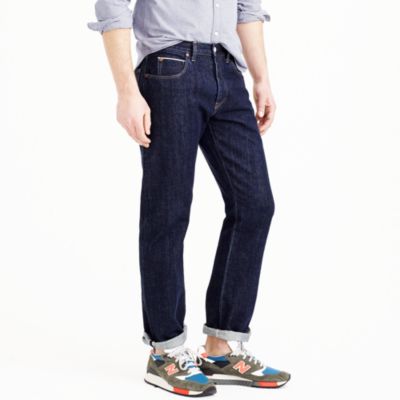 Slim-straight selvedge jean in resin crinkle wash