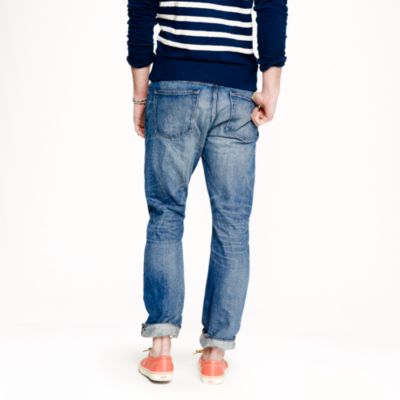 Slim-straight selvedge jean in medium worn wash