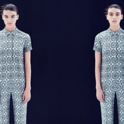 Collection silk popover in pewter paisley