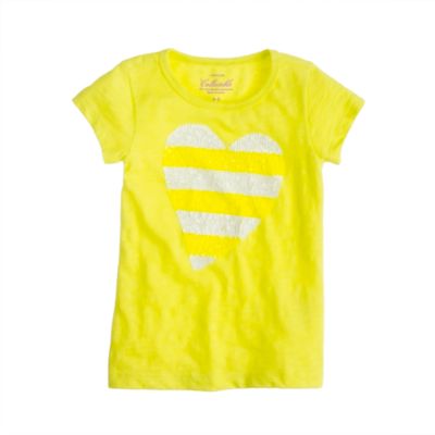 Girls' sequin-stripe heart tee
