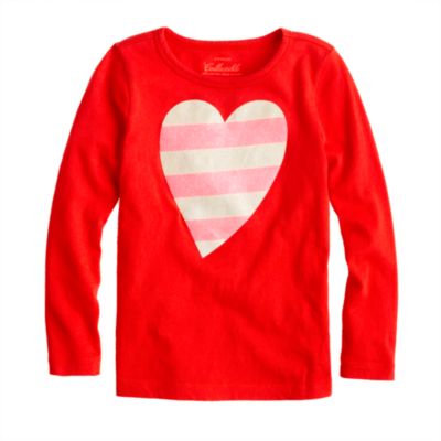 Girls' long-sleeve glitter-stripe heart tee