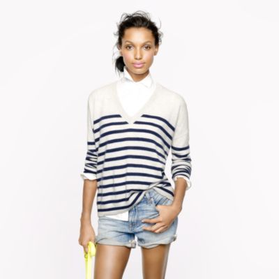 Collection cashmere boyfriend sweater in skinny stripe