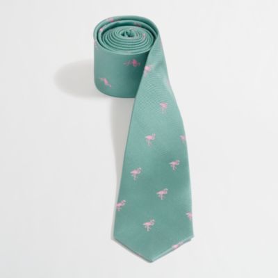 Factory embroidered flamingo tie