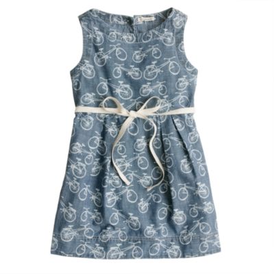 Girls' bicycle-print chambray dress