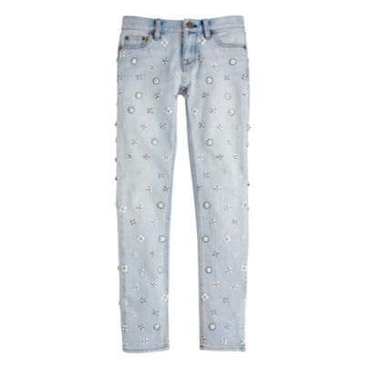 Collection beaded cropped matchstick jean
