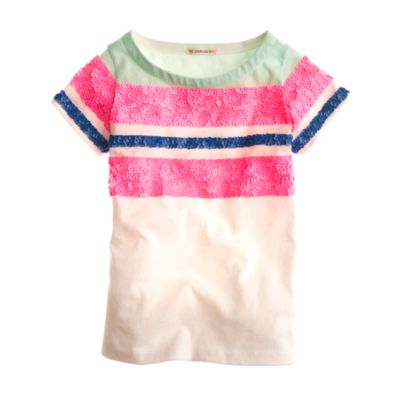 Girls' colorblock stripe-sequin tee