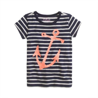Girls' stripe sequin anchor tee