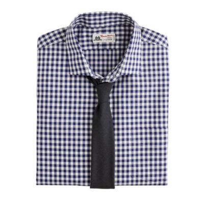 Thomas Mason&reg; fabric spread-collar dress shirt in navy gingham