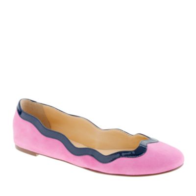 Scalloped suede ballet flats
