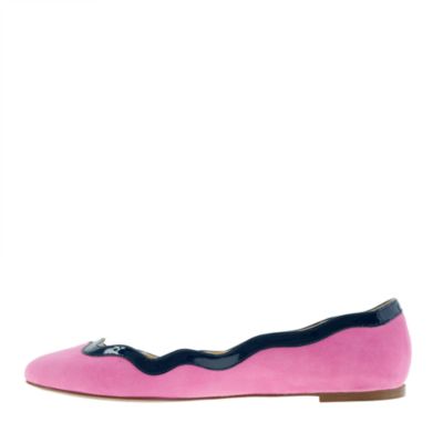 Scalloped suede ballet flats