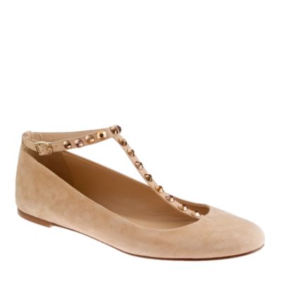 Collection rhinestone T-strap ballet flats
