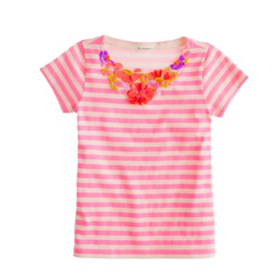 Girls' stripe floral necklace tee
