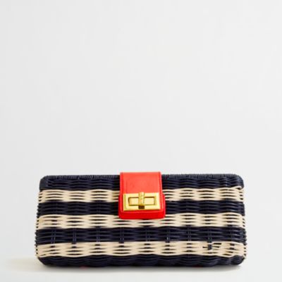 Factory stripe rattan clutch