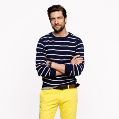 Slub cotton crewneck sweater in stripe