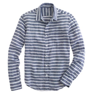 Slim Irish linen shirt in broad stripe