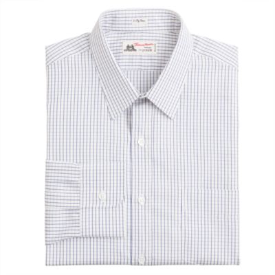 Thomas Mason&reg; fabric point-collar dress shirt in blue windowpane