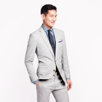 Ludlow suit jacket with double vent in fine-stripe cotton