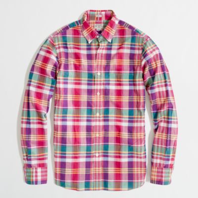Factory slim washed shirt in summer plaid