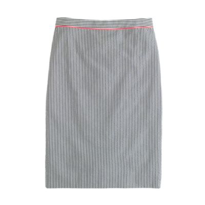 No. 2 pencil skirt in neon-piped seersucker