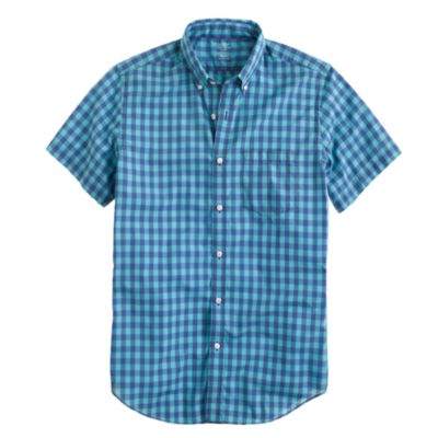 Lightweight short-sleeve shirt in frosted aqua gingham