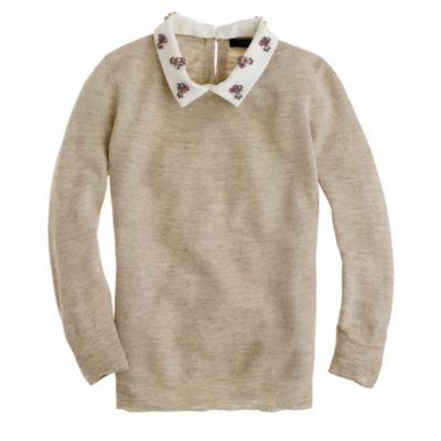 Convertible jewel-collar linen sweater