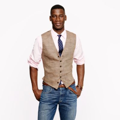 Ludlow vest in wide herringbone Italian linen