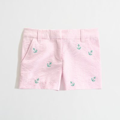 Factory girls' embroidered seersucker short