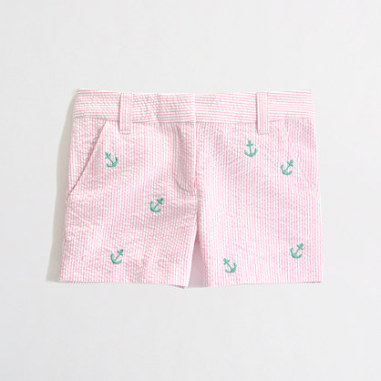 Factory girls' embroidered seersucker short