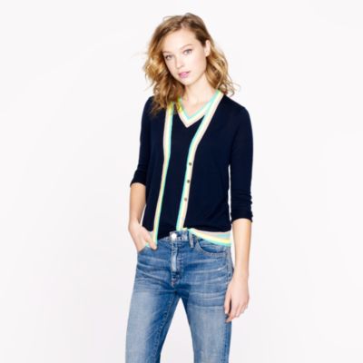 Lightweight merino cardigan with neon trim